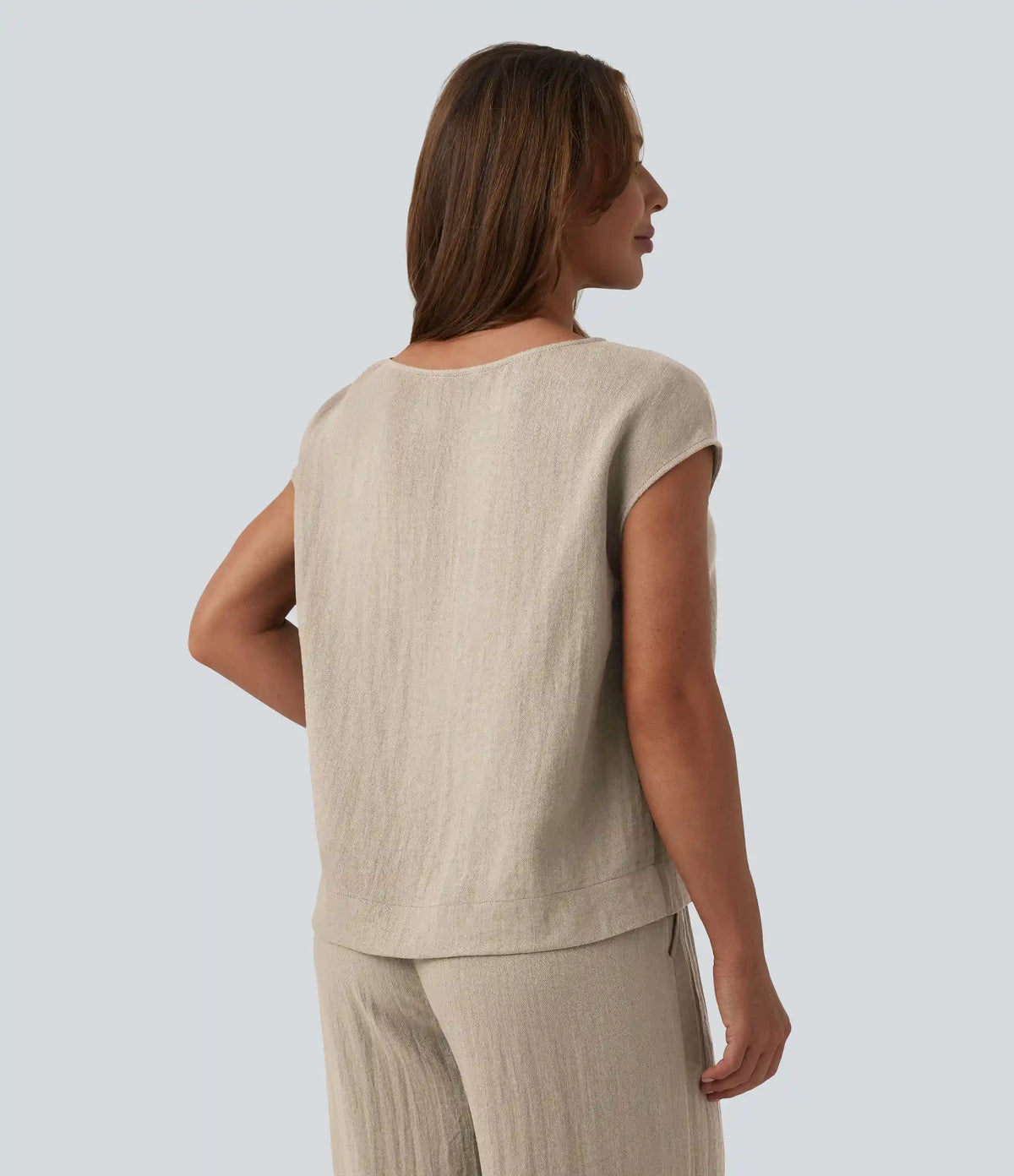 Round Neck Batwing Sleeve Casual Linen-Feel Top