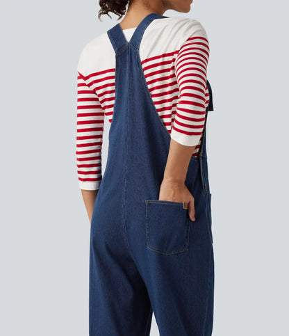 Halara Flex™ Denim Square Neck Sleeveless Tapered Casual Jumpsuit with Pockets