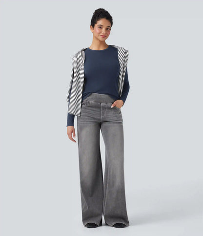 Ribbed Knit Round Neck Long Sleeve Casual Top