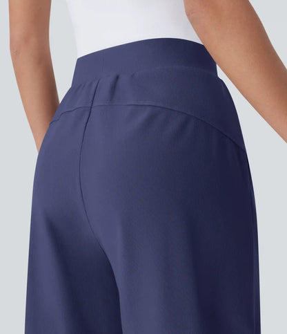 High Waisted Body Sculpt Waist-Slimming Pocket Micro Waffle Work Bermuda Shorts