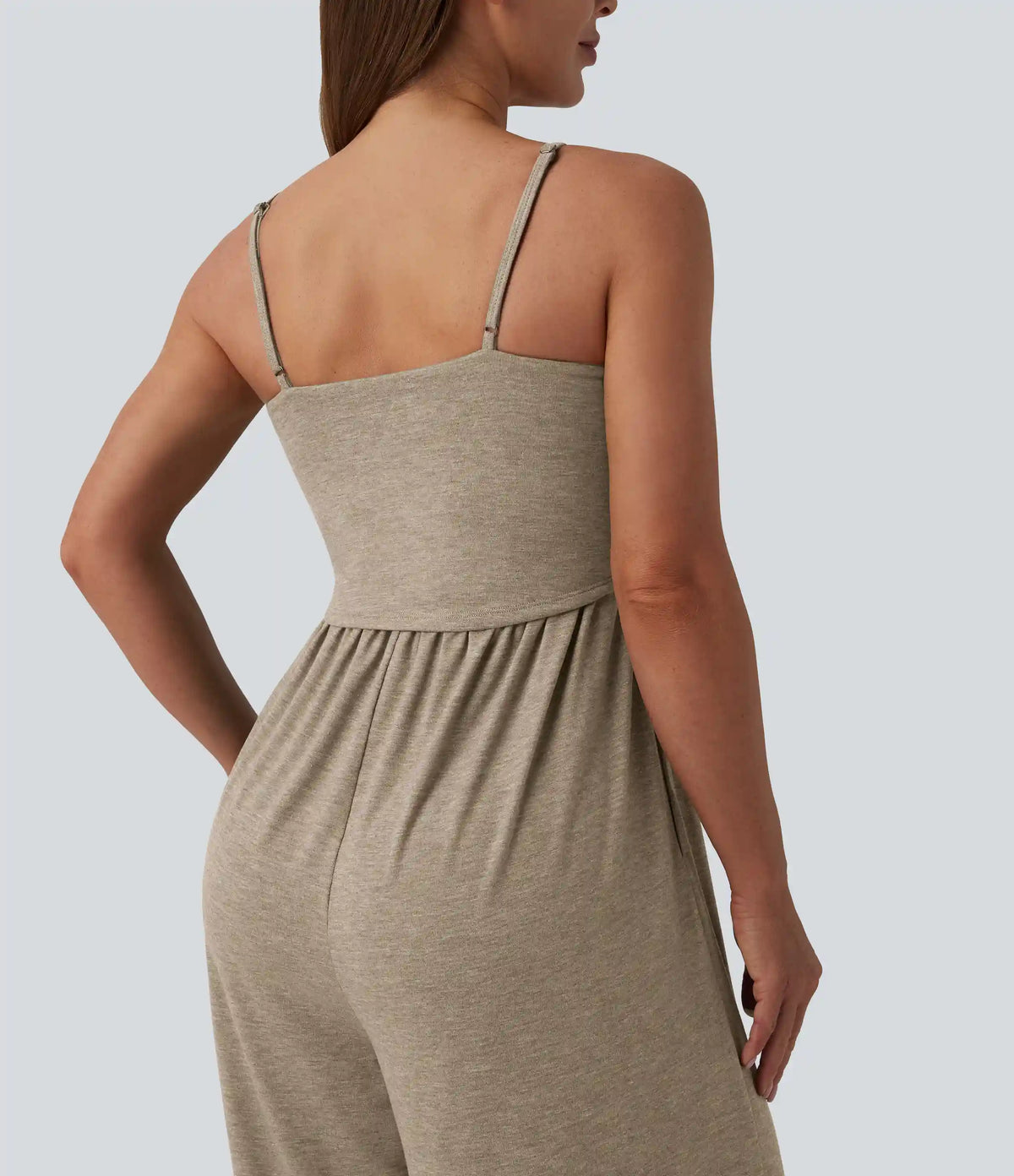 Adjustable Straps Ruched Wide Leg Heathered Casual Jumpsuit with Pockets-Easy Peezy