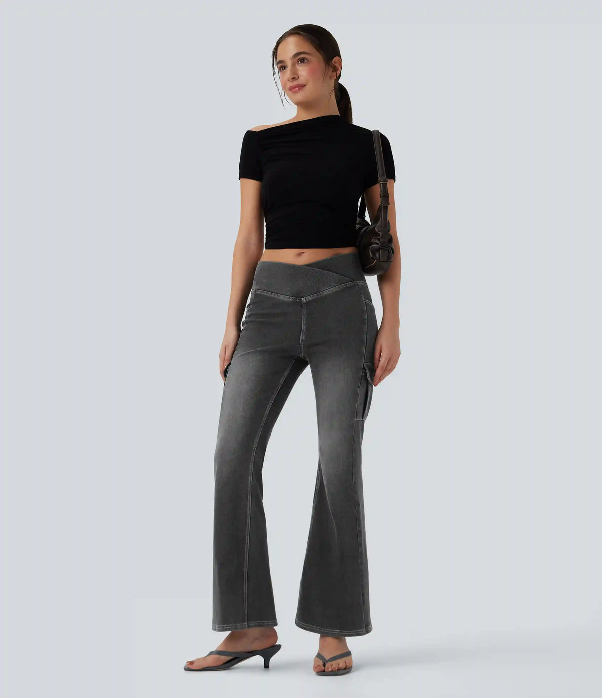 Halara Flex™ Mid Rise Crossover Denim Bootcut Casual Leggings with Pockets