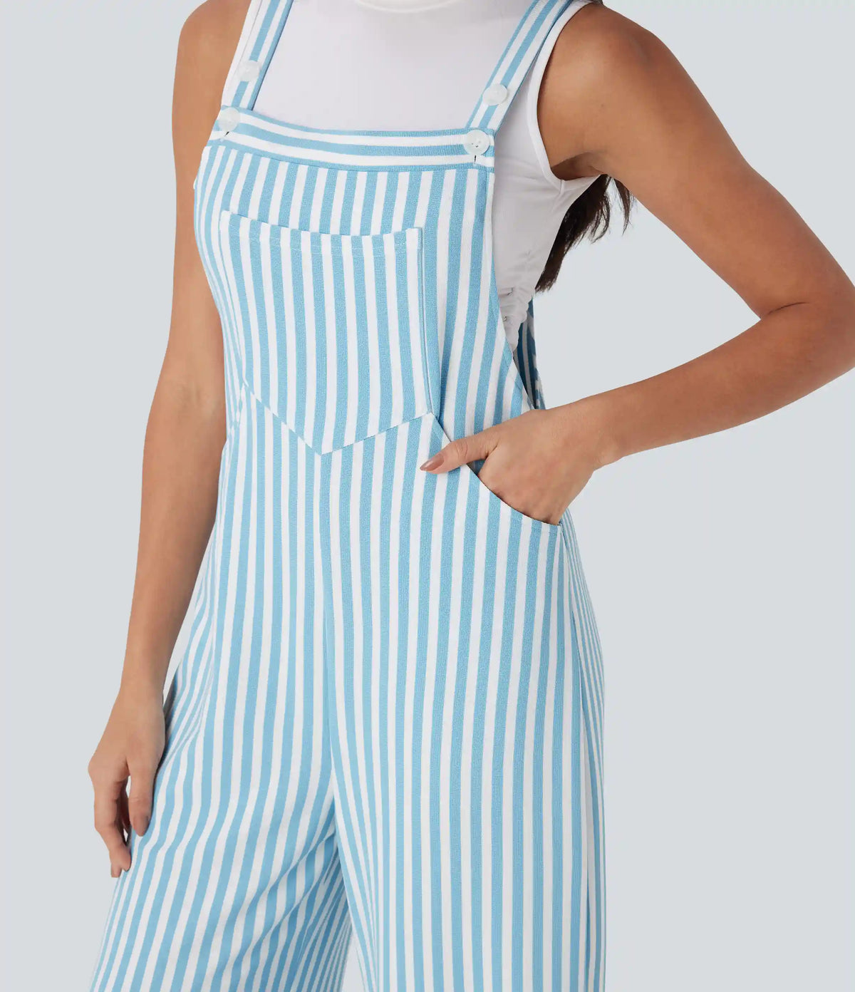 Pockets Stripe Waffle Overalls