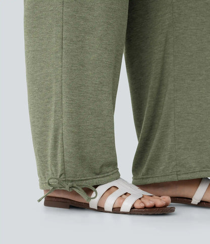 Crossover High Waisted Pocket Drawstring Casual Joggers