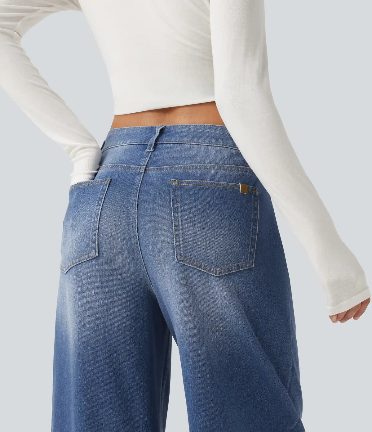 Halara Flex™ Mid Rise Barrel Leg Washed Casual Jeans with Pockets