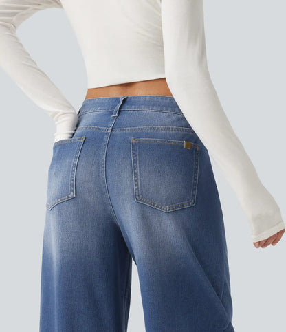 Halara Flex™ Mid Rise Barrel Leg Washed Casual Jeans with Pockets