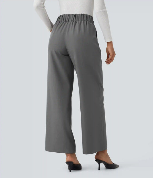 Mid Rise Wide Leg Work Pants with Pockets