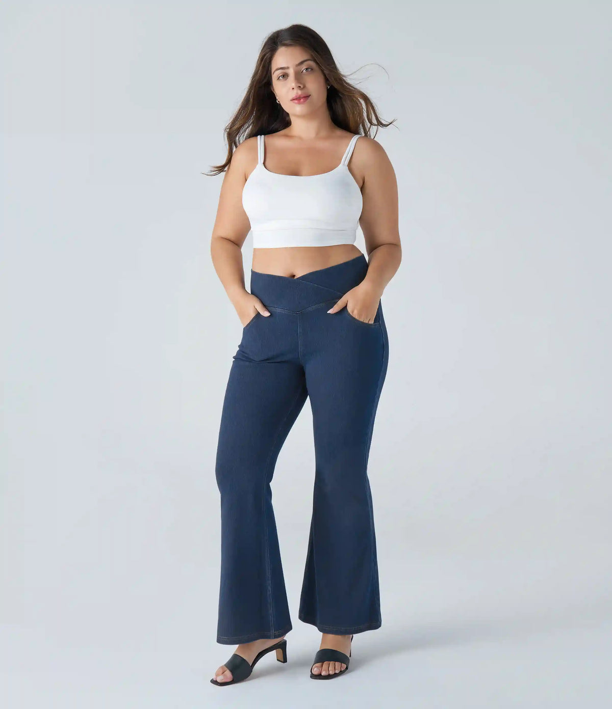 Halara Flex™ High Waisted Crossover Pocket Washed Casual Plus Size Jeans