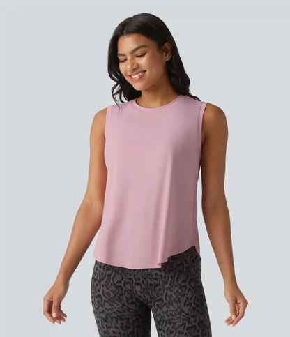 Round Neck Curved Hem Cool Touch Workout Tank Top-UPF50+