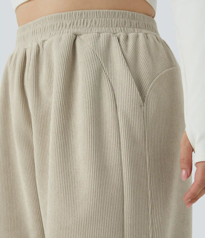 High Waisted Pocket Straight Leg Mop Corduroy Casual Plus Size Pants