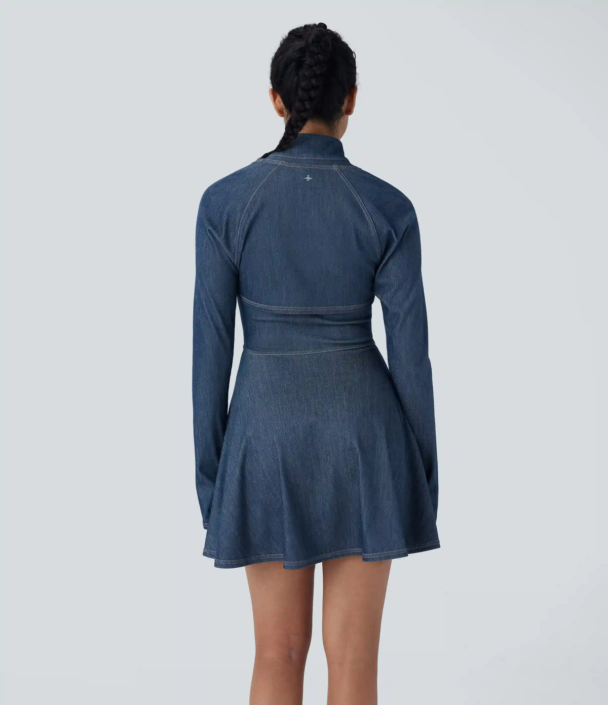 Halara Flex™ Zipper Removable Sleeve Thumb Hole Flare Mini InstantCool Washed Denim Tennis Active Dress