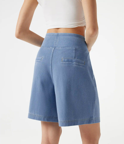 Halara Flex™ High Waisted Denim Casual Baggy Bermuda Shorts 7'' with Pockets