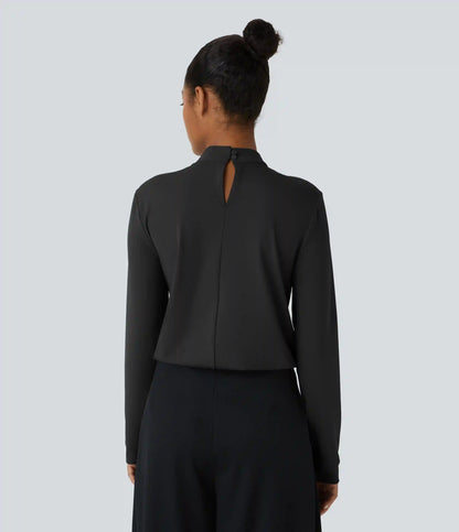 Stand Collar Back Long Sleeve Work Blouse