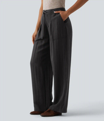 Adjustable High Waisted Linen Work Baggy Pants with Pockets