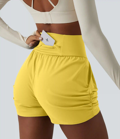SoftlyZero™ Airy High Waisted Ruched InstantCool Yoga Shorts 3'' with Pockets