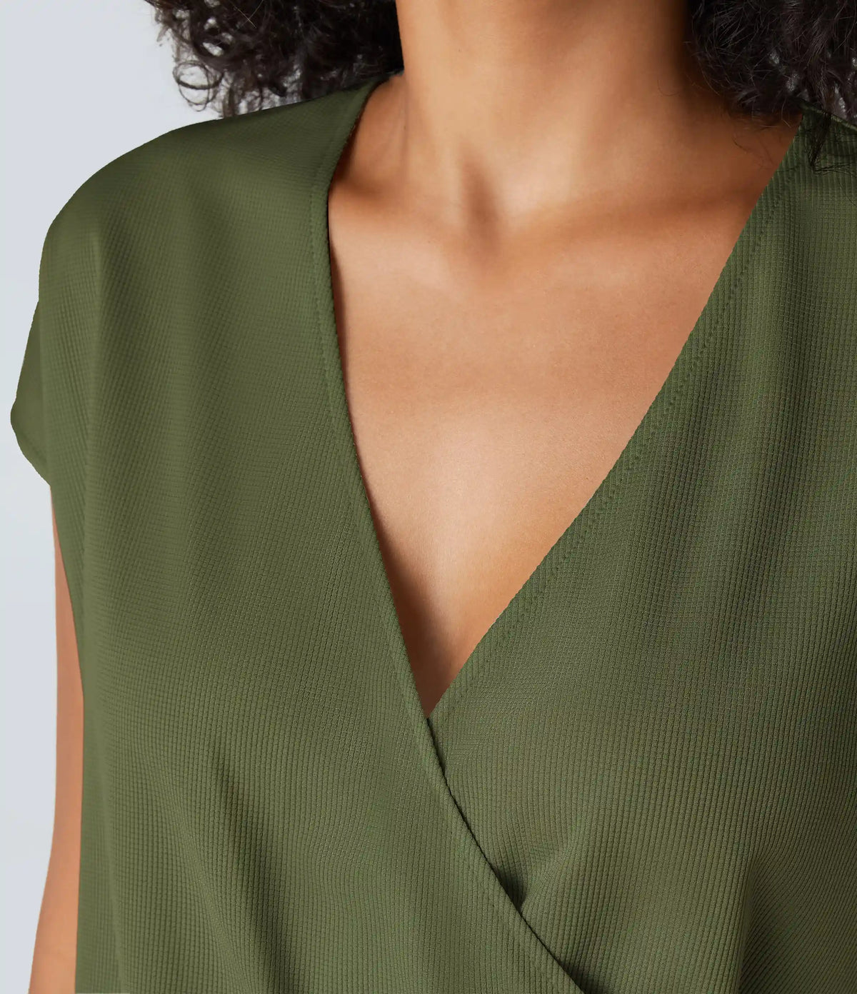 V Neck Short Sleeve Pocket Waffle Casual Romper