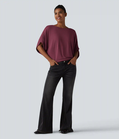 Round Neck Batwing Sleeve Relaxed Casual Top