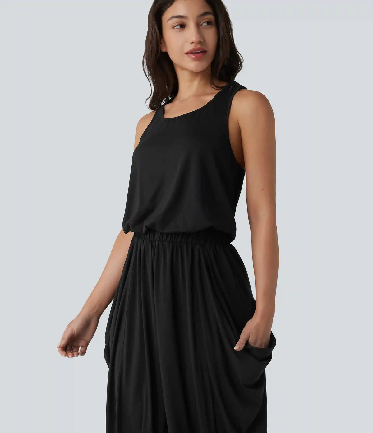 Sleeveless Cut Out Wide Leg Casual Jumpsuit with Pockets-Easy Peezy Edition