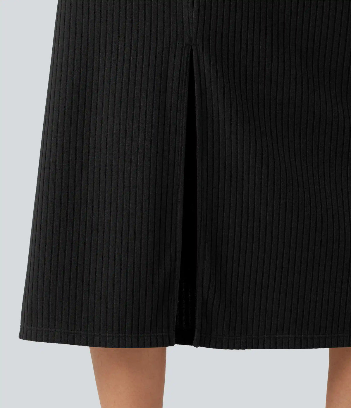 Ribbed Knit High Waisted Casual Midi Skirt