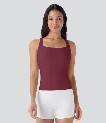 SoftlyZero™ Airy Square Neck Cropped InstantCool Running Tank Top-Longer Length