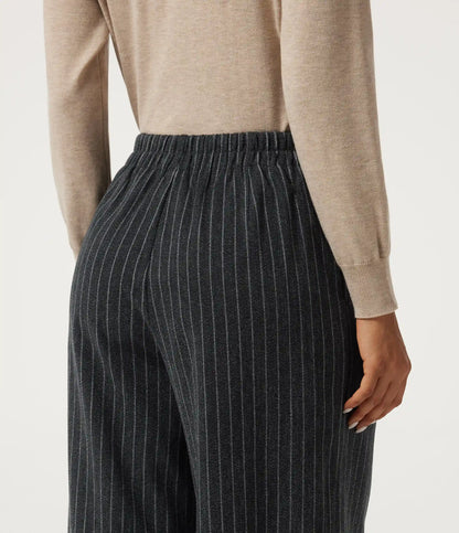 High Waisted Wide Leg Stripe Fleece Work Pants with Pockets