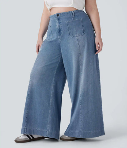 Halara Flex™ High Waisted Pockets Washed Casual Wide Leg Plus Size Jeans