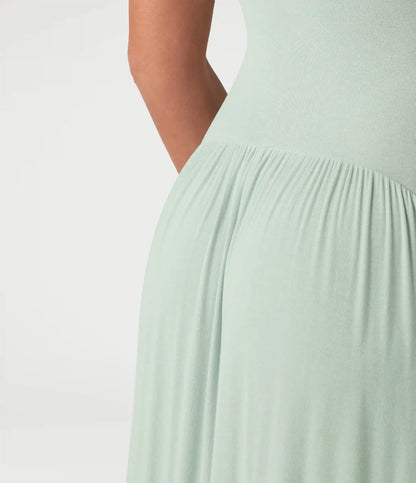 Ribbed Flowy Maxi Slip Dress with Pockets