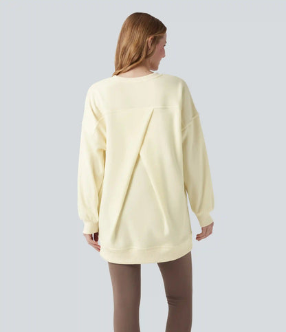 Round Neck Long Sleeve Pocket Oversize Fleece Casual Sweatshirt