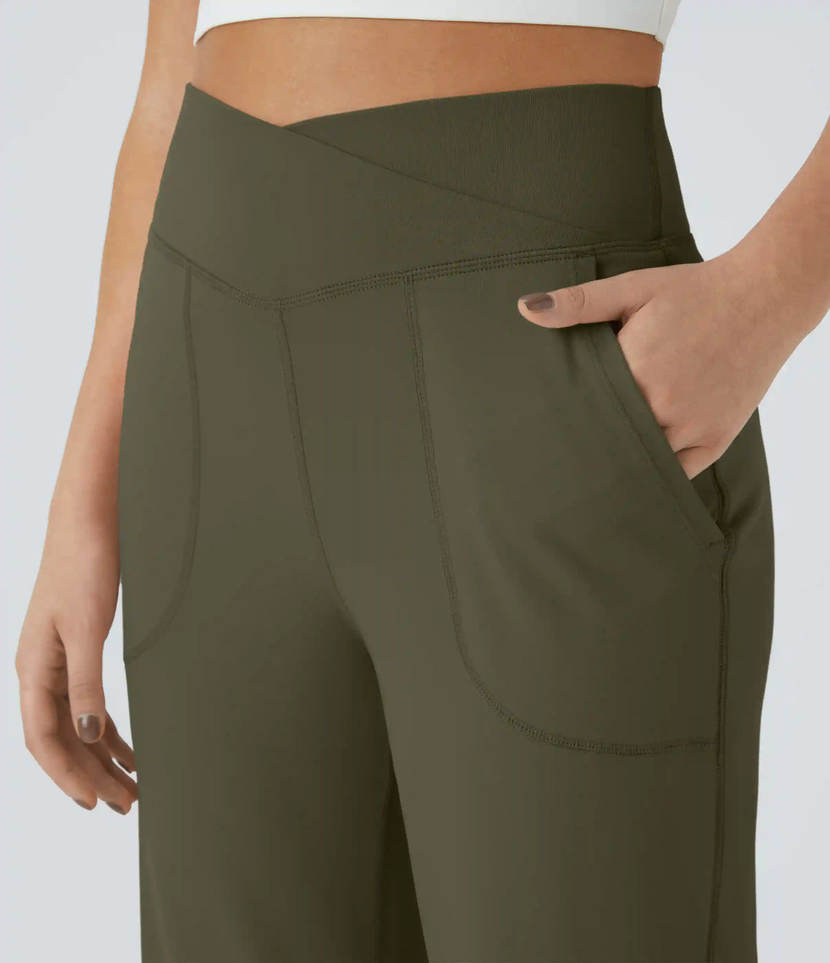 DayStretch Crossover Pocket Hem Wide Leg Yoga Pants-Smile