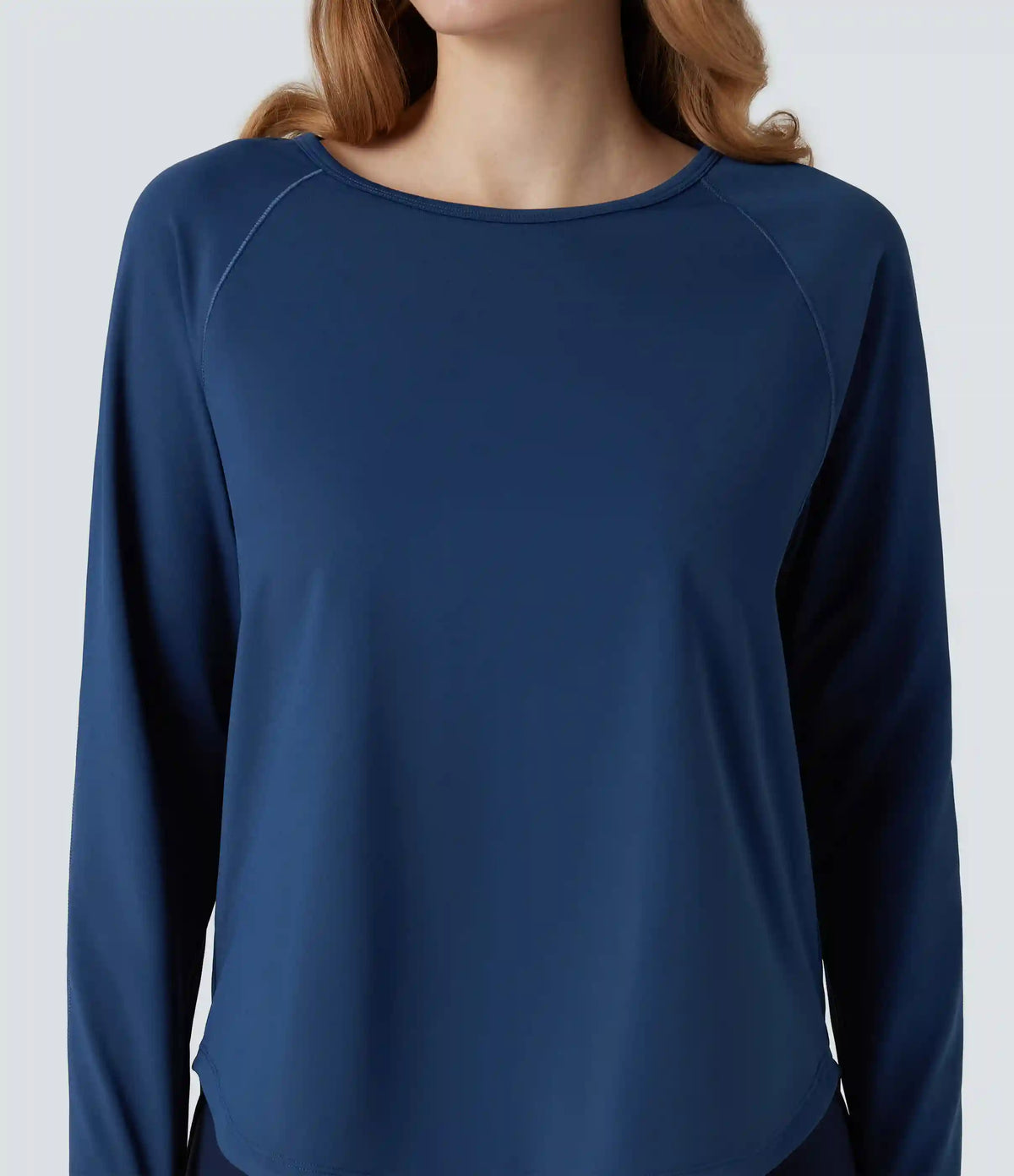 Round Neck Long Sleeve Thumb Hole Contrast Mesh Workout Sports Top