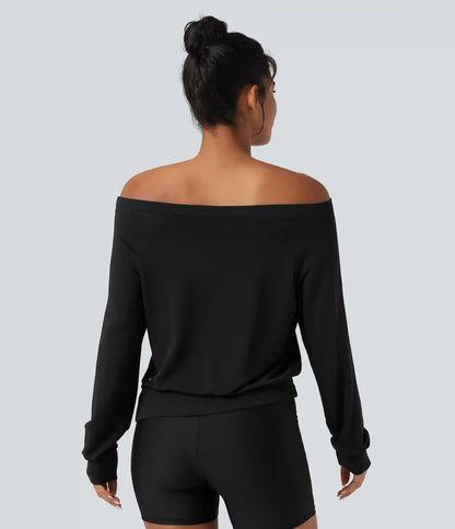Off-shoulder Long Sleeve Fleece Yoga Sports Top