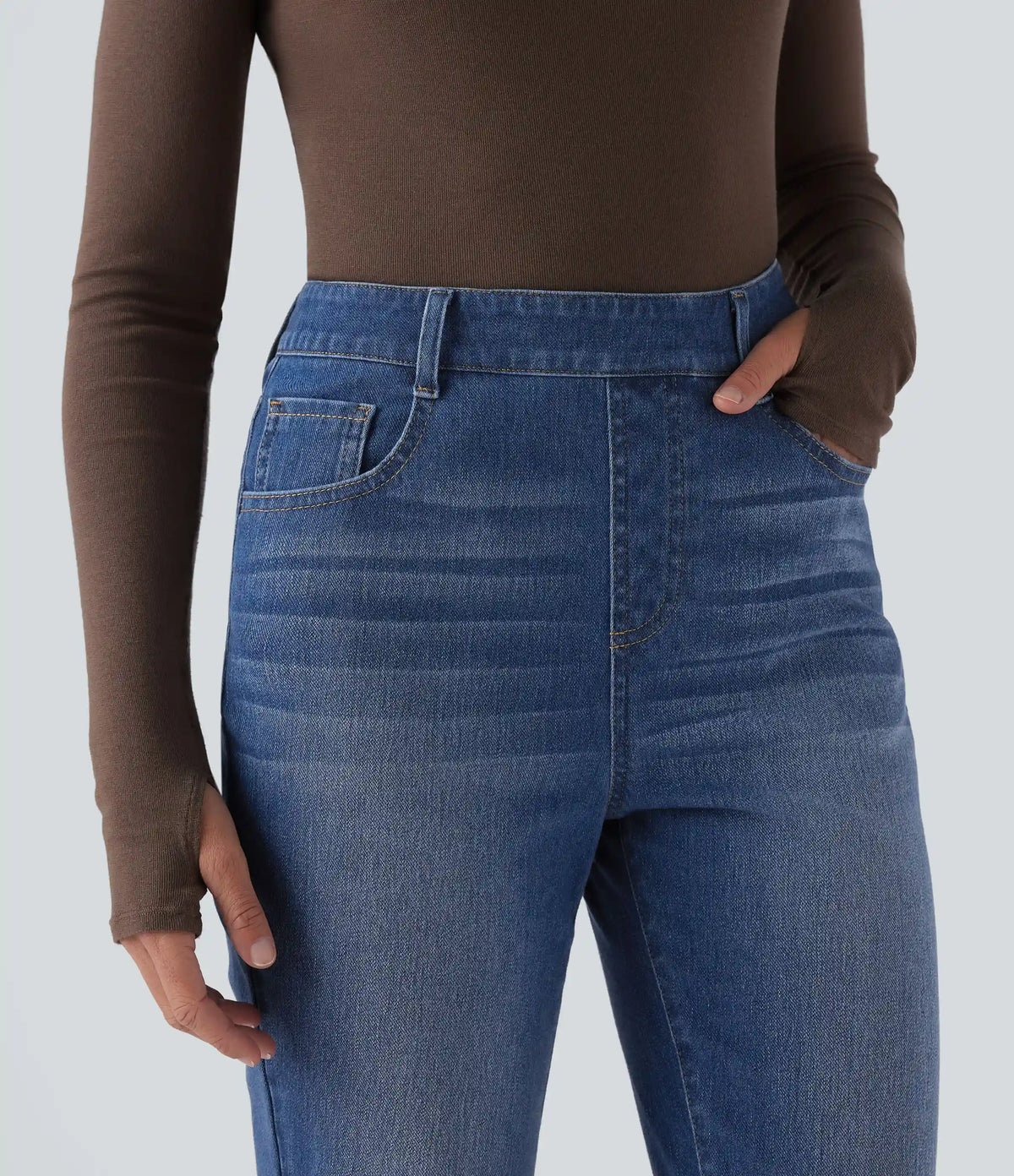 Halara Flex™ High Waisted Rolled Hem Casaul Slim Jeans with Pockets