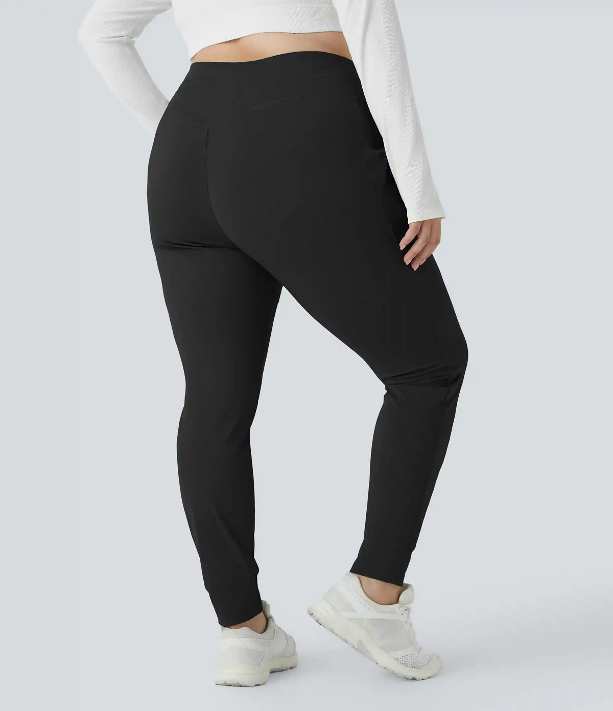 SoftlyZero™ Plush High Waisted Drawstring Pocket Plain Full Length Plus Size Joggers