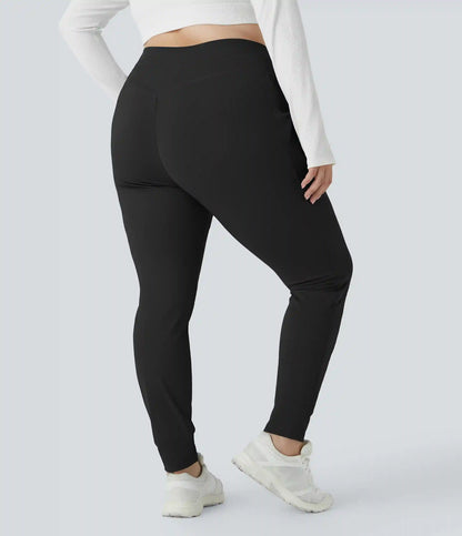 SoftlyZero™ Plush High Waisted Drawstring Pocket Plain Full Length Plus Size Joggers