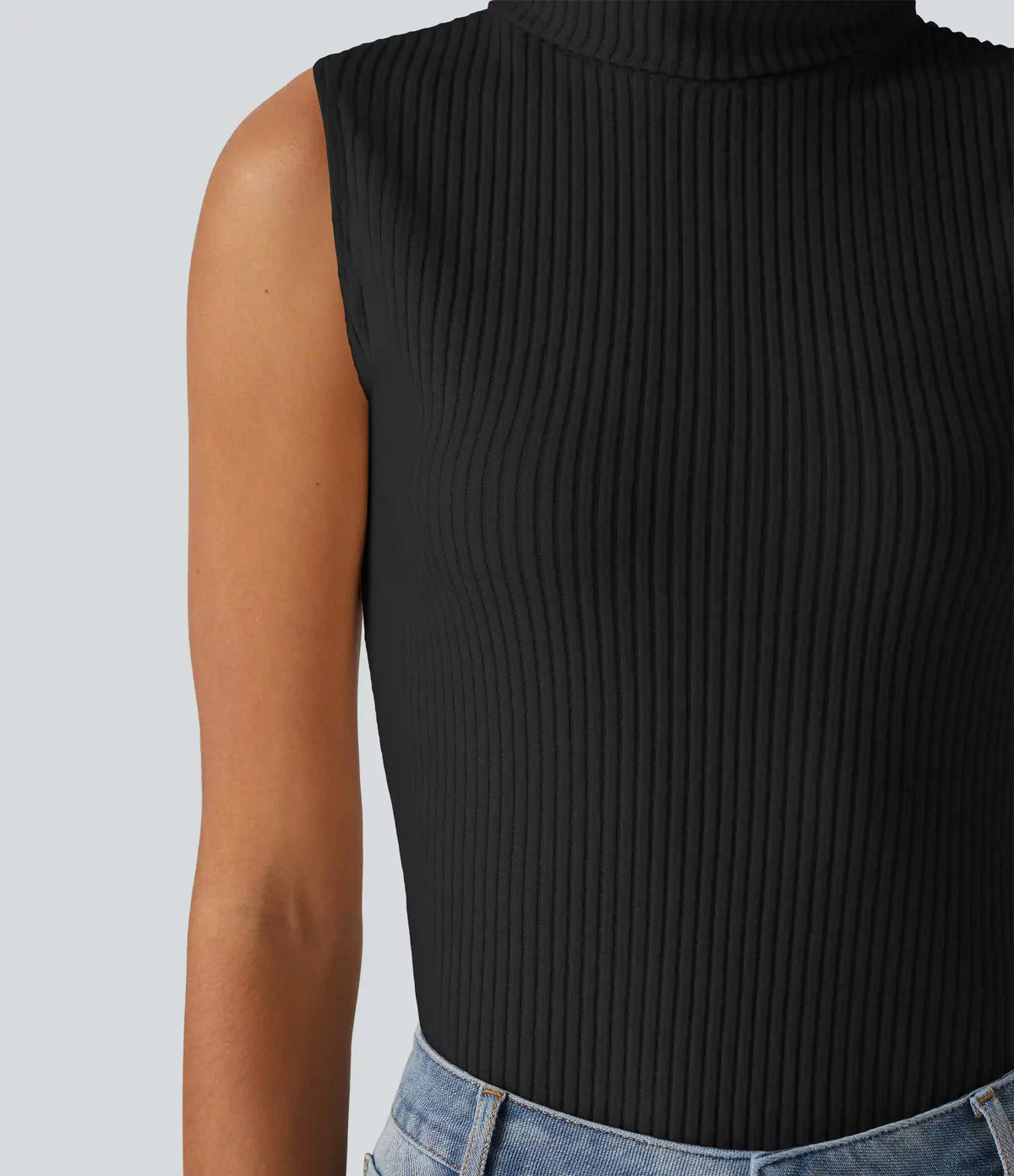 Ribbed Knit High Neck Casual Tank Top