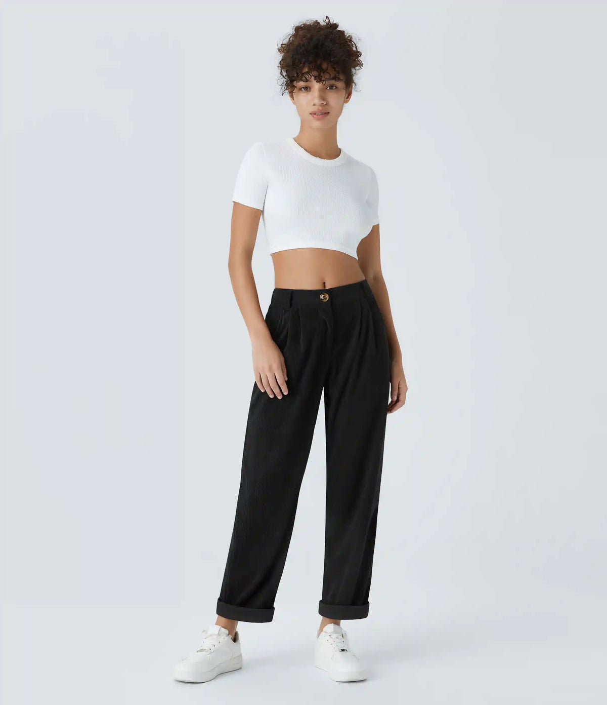 Mid Rise Zipper Pocket Corduroy Casual Pants