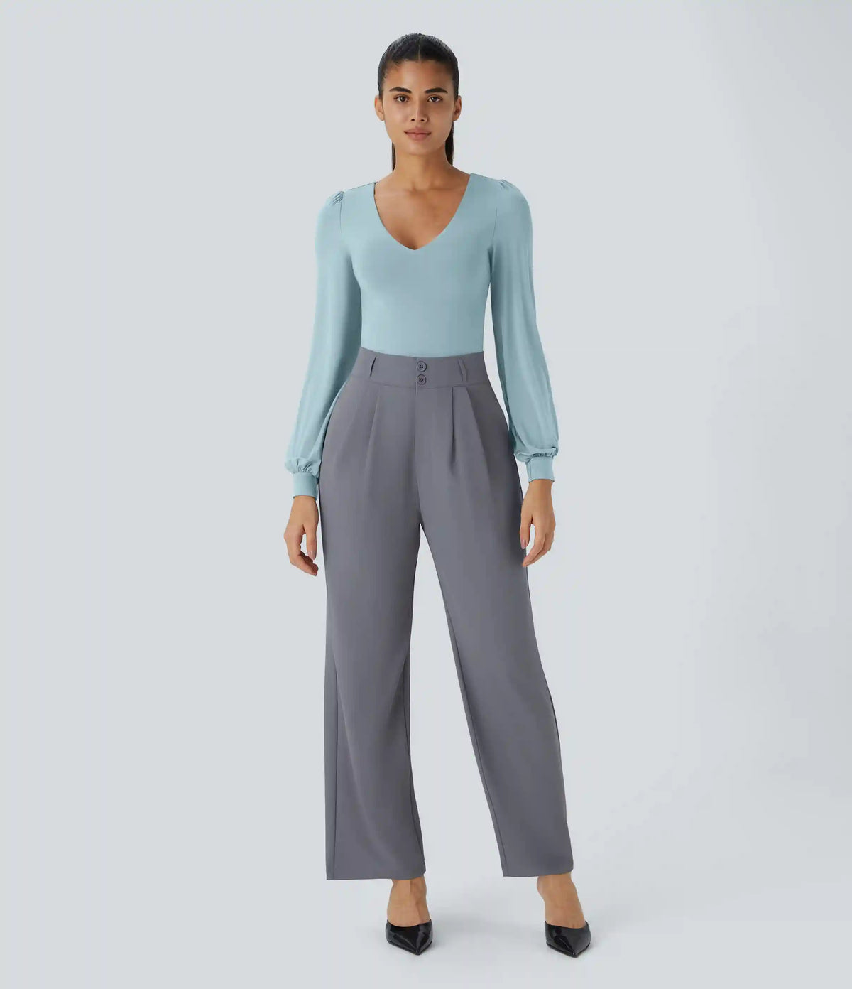 V Neck Long Sleeve Work Bodysuit
