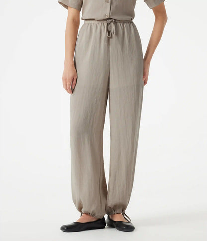 High-waisted Drawstring 2-in-1 Work Linen-Blend Barrel Leg Pants with Pockets