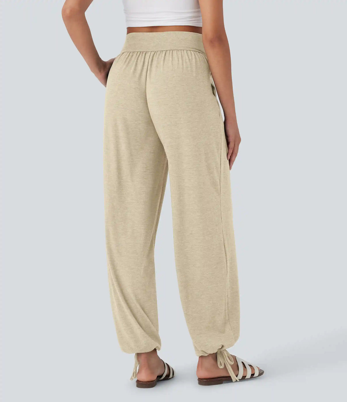 Crossover High Waisted Pocket Drawstring Casual Joggers