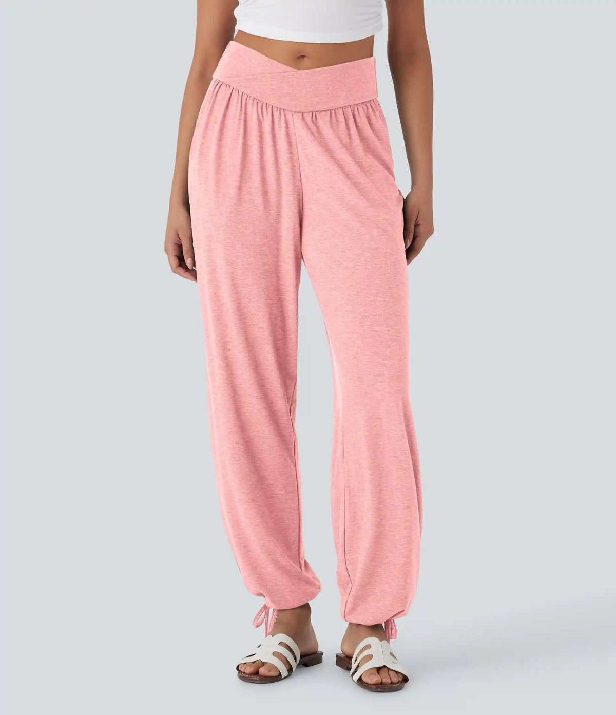 Crossover High Waisted Pocket Drawstring Casual Joggers