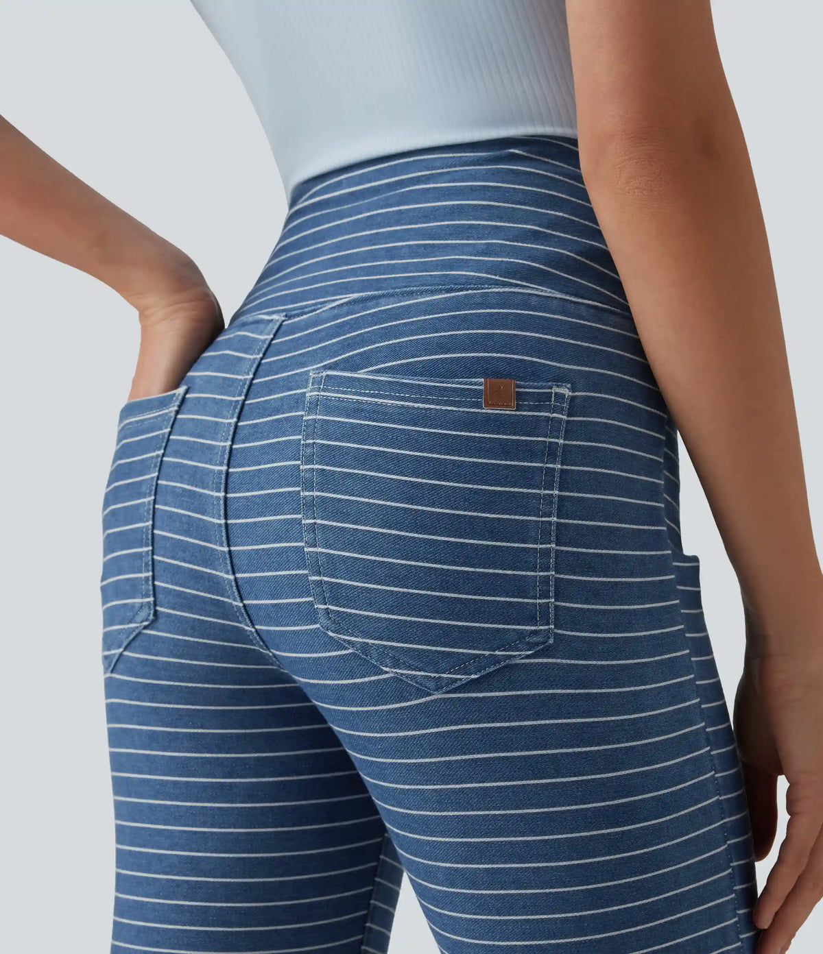 Halara Flex™ High Waisted Tummy Control Split Stripes Denim Casual Capri Leggings with Pockets