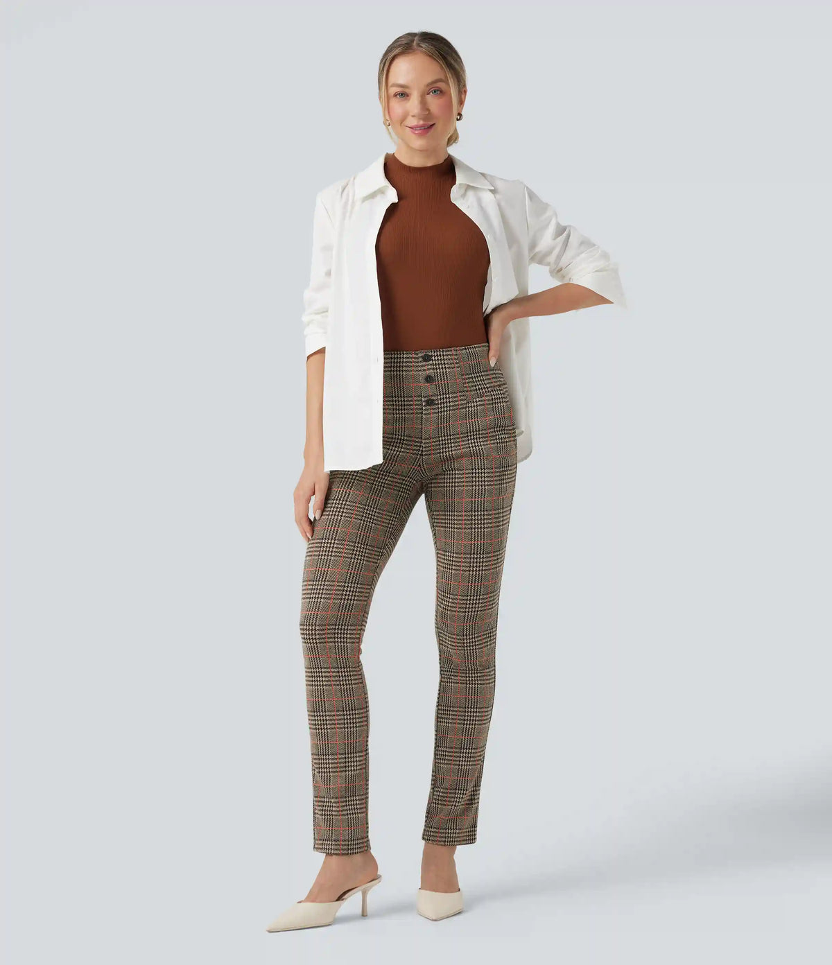 Halara Flex™ High Waisted Houndstooth Plaid Skinny Work Pants with Pockets