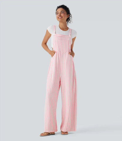Pockets Stripe Waffle Overalls