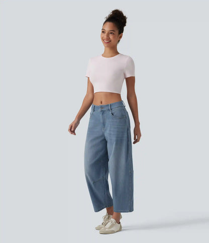 Halara Flex™ Low Rise Zipper Pockets Barrel Leg Casual Jeans