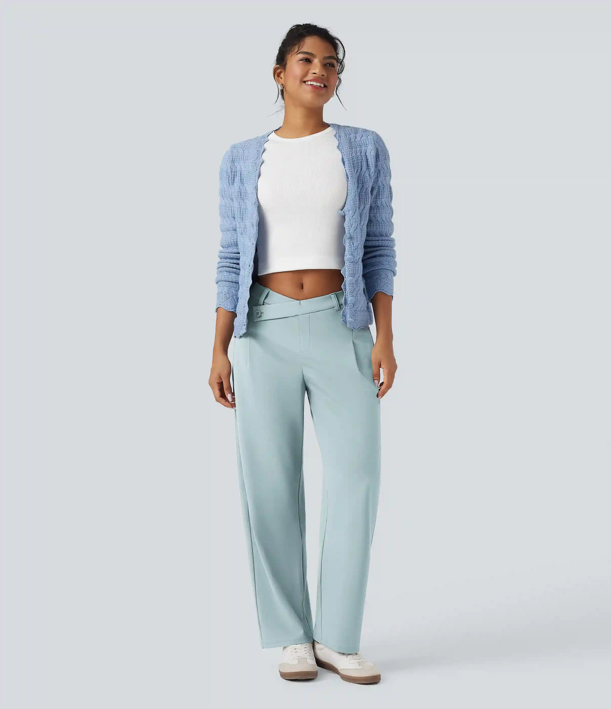 Halara Flex™ DayStretch Asymmetric Mid Rise Barrel Leg Work Pants with Pockets