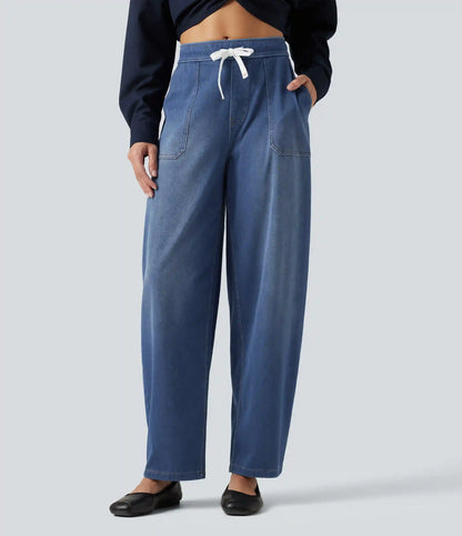 Halara Flex™ Mid Rise Drawstring Barrel Leg Casual Jeans with Pockets