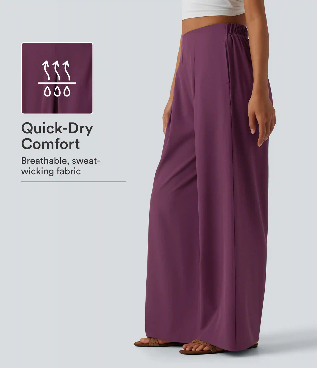 Breezeful™ High Waisted Pleated Quick Dry Resort Flowy Baggy Pants with Pockets