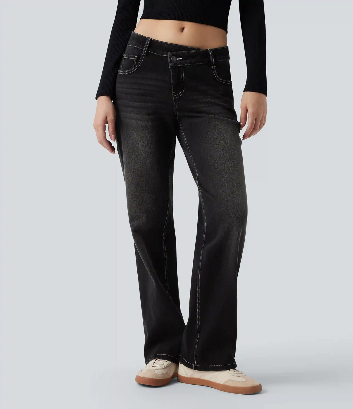 Halara Flex™ Asymmetric Low Rise Straight Leg Casual Jeans with Pockets