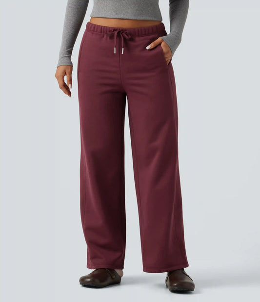 Low Rise Drawstring Workout Fleece Straight-leg Pants with Pockets