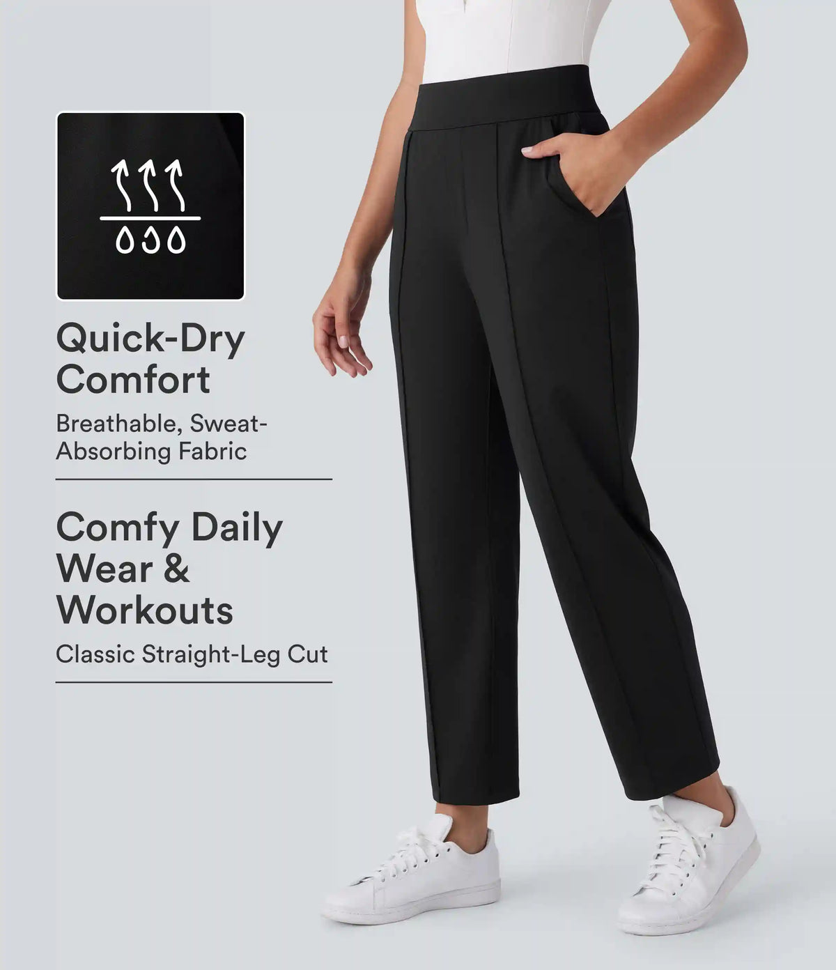 Mid High Waisted Pockets Quick Dry Golf Pants-Golf Tee-UPF40+
